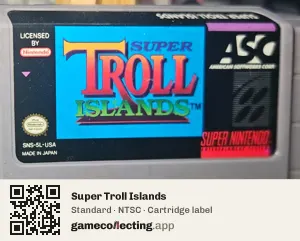 Super Troll Islands Super Nintendo Entertainment System, NTSC cartridge label