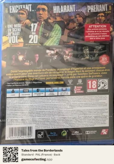 Tales from the Borderlands PlayStation 4, France box back