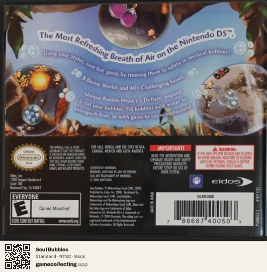 Soul Bubbles Nintendo DS, NTSC box back