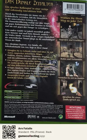 Arx Fatalis Xbox, France box back