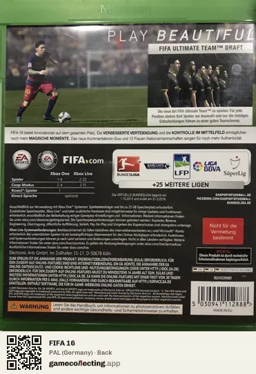 FIFA 16 Xbox One, Germany box back