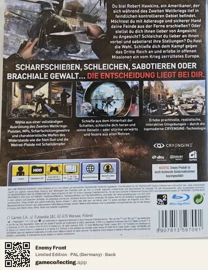 Enemy Front PlayStation 3, Germany box back