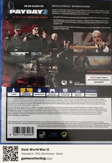 Raid: World War II PlayStation 4, Germany box back