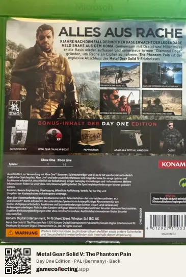 Metal Gear Solid V: The Phantom Pain Xbox One, Germany box back