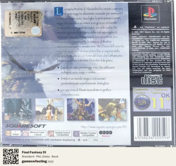 Final Fantasy IX PlayStation, Italy box back