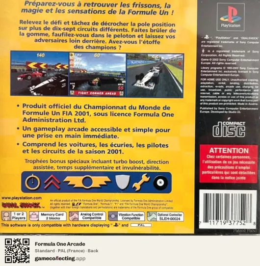 Formula One Arcade PlayStation, France box back