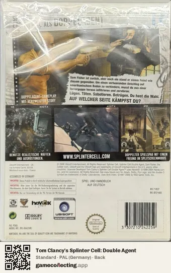 Tom Clancy's Splinter Cell: Double Agent Nintendo Wii, Germany box back