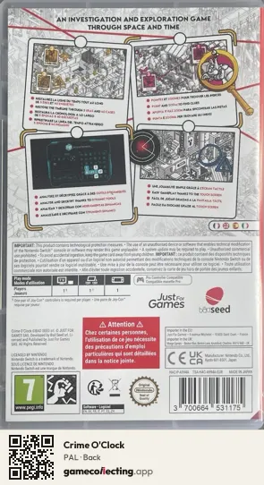 Crime O'Clock Nintendo Switch, PAL box back
