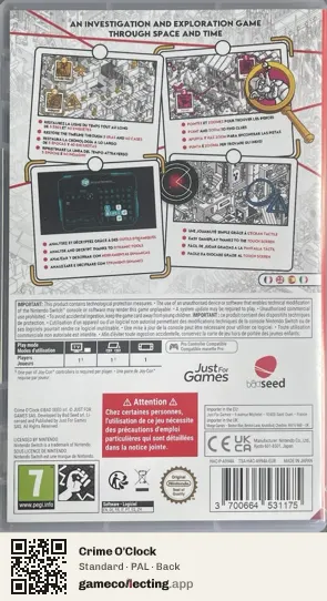 Crime O'Clock Nintendo Switch, PAL box back