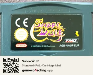 Sabre Wulf Game Boy Advance, PAL cartridge label