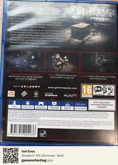 Get Even PlayStation 4, Germany box back
