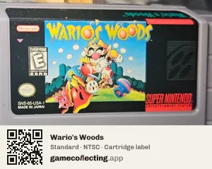 Wario's Woods Super Nintendo Entertainment System, NTSC cartridge label