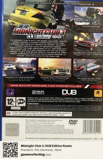 Midnight Club 3: DUB Edition Remix PlayStation 2, Germany box back