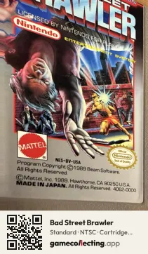 Bad Street Brawler Nintendo Entertainment System, NTSC cartridge label