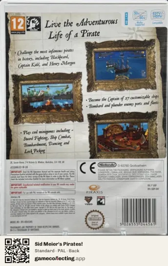 Sid Meier's Pirates! Nintendo Wii, PAL box back