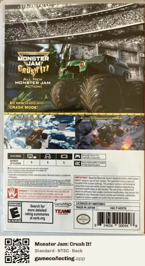 Monster Jam: Crush It! Nintendo Switch, NTSC box back