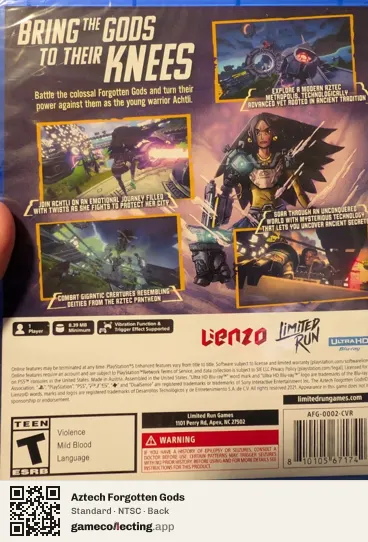 Aztech Forgotten Gods PlayStation 5, NTSC box back