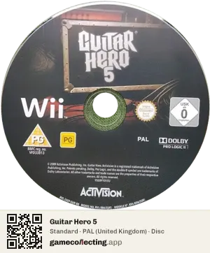 Guitar Hero 5 Nintendo Wii, PAL disc