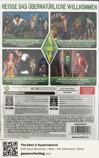 The Sims 3: Supernatural Computer, Germany box back