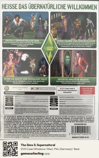 The Sims 3: Supernatural Computer, Germany box back
