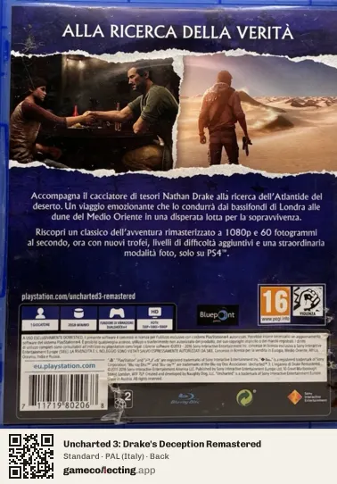 Uncharted 3: Drake's Deception Remastered PlayStation 4, Italy box back