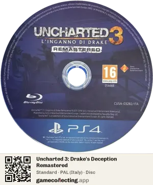 Uncharted 3: Drake's Deception Remastered PlayStation 4, PAL disc