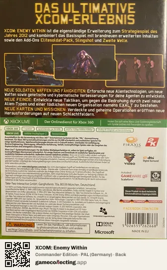 XCOM: Enemy Within Xbox 360, Germany box back
