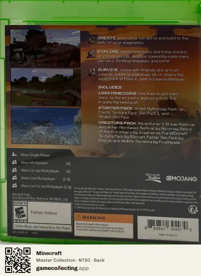 Minecraft Xbox One, NTSC box back