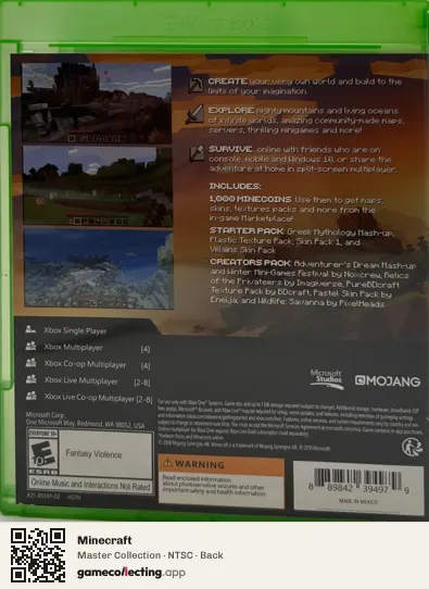 Minecraft Xbox One, NTSC box back