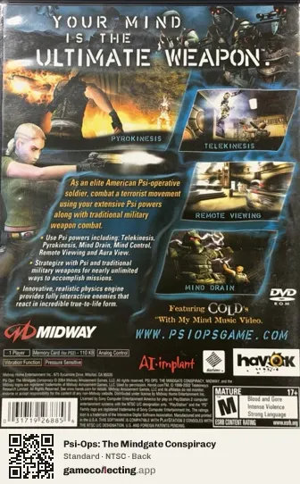 Psi-Ops: The Mindgate Conspiracy PlayStation 2, NTSC box back