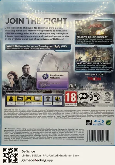 Defiance PlayStation 3, United Kingdom box back