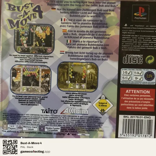 Bust-A-Move 4 PlayStation, PAL box back