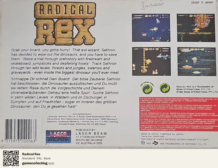 Radical Rex Super Nintendo Entertainment System, PAL box back