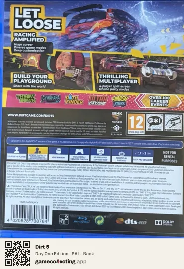 Dirt 5 PlayStation 4, PAL box back