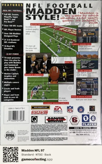 Madden NFL 97 Sega Saturn, NTSC box back