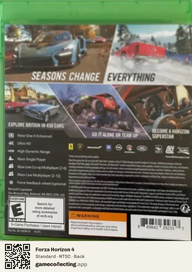 Forza Horizon 4 Xbox One, NTSC box back