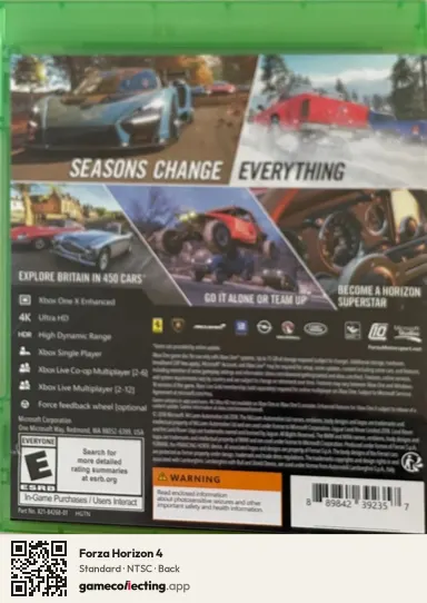 Forza Horizon 4 Xbox One, NTSC box back