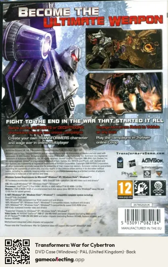 Transformers: War for Cybertron Computer, United Kingdom box back