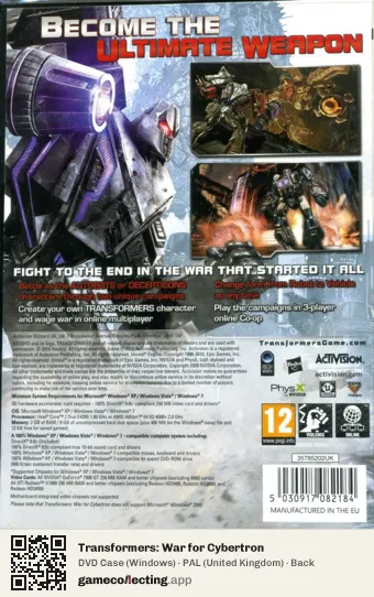 Transformers: War for Cybertron Computer, United Kingdom box back