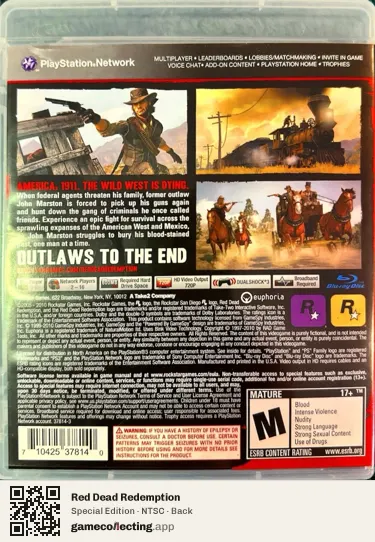 Red Dead Redemption PlayStation 3, NTSC box back