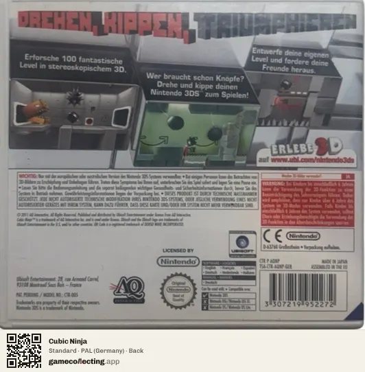 Cubic Ninja Nintendo 3DS, Germany box back