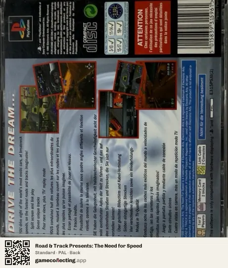 Road & Track Presents: The Need for Speed PlayStation, PAL box back