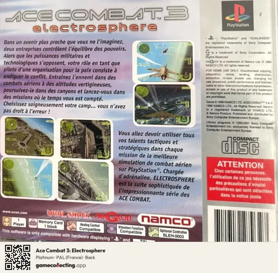 Ace Combat 3: Electrosphere PlayStation, France box back