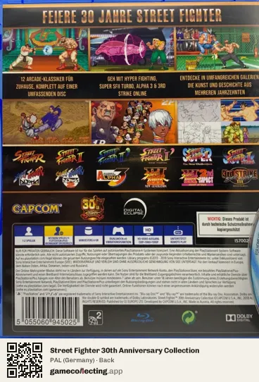 Street Fighter 30th Anniversary Collection PlayStation 4, Germany box back