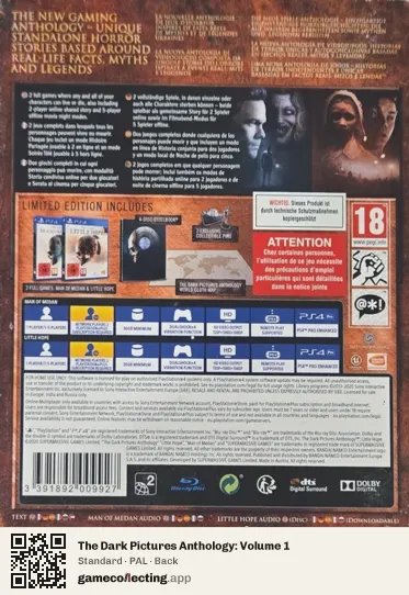 The Dark Pictures Anthology: Volume 1 PlayStation 4, PAL box back