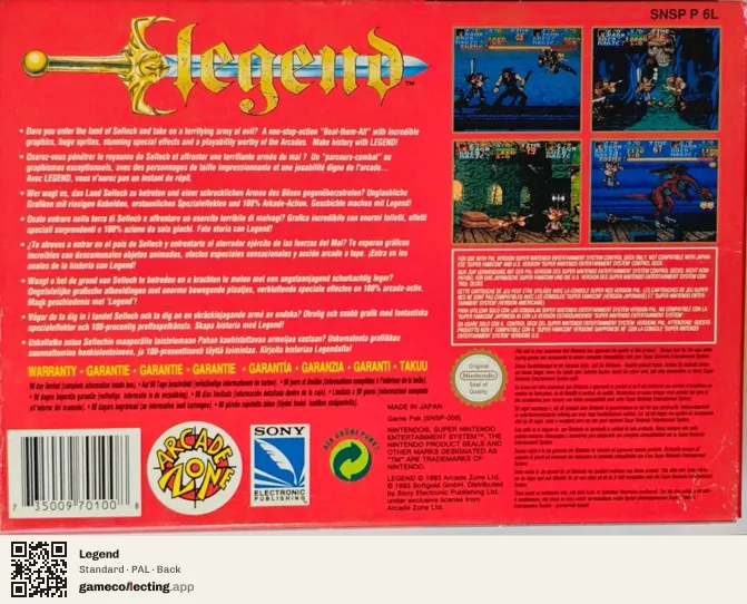 Legend Super Nintendo Entertainment System, PAL box back