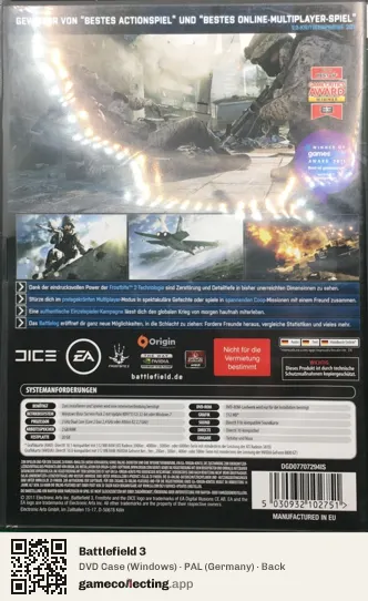 Battlefield 3 Computer, Germany box back