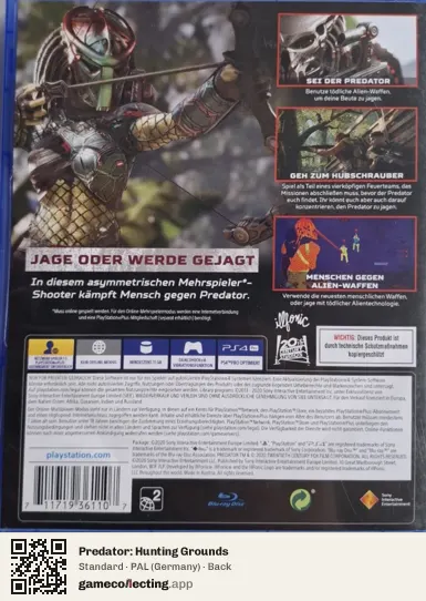 Predator: Hunting Grounds PlayStation 4, Germany box back