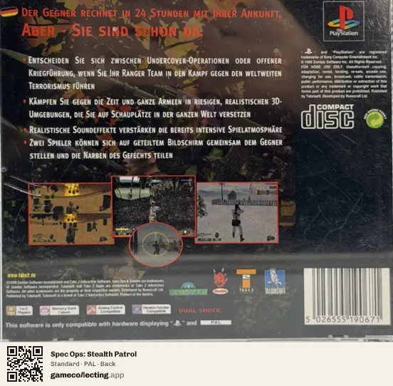 Spec Ops: Stealth Patrol PlayStation, PAL box back