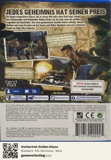 Uncharted: Golden Abyss PlayStation Vita, Germany box back